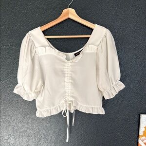 QED London White Puff Sleeve Crop Blouse